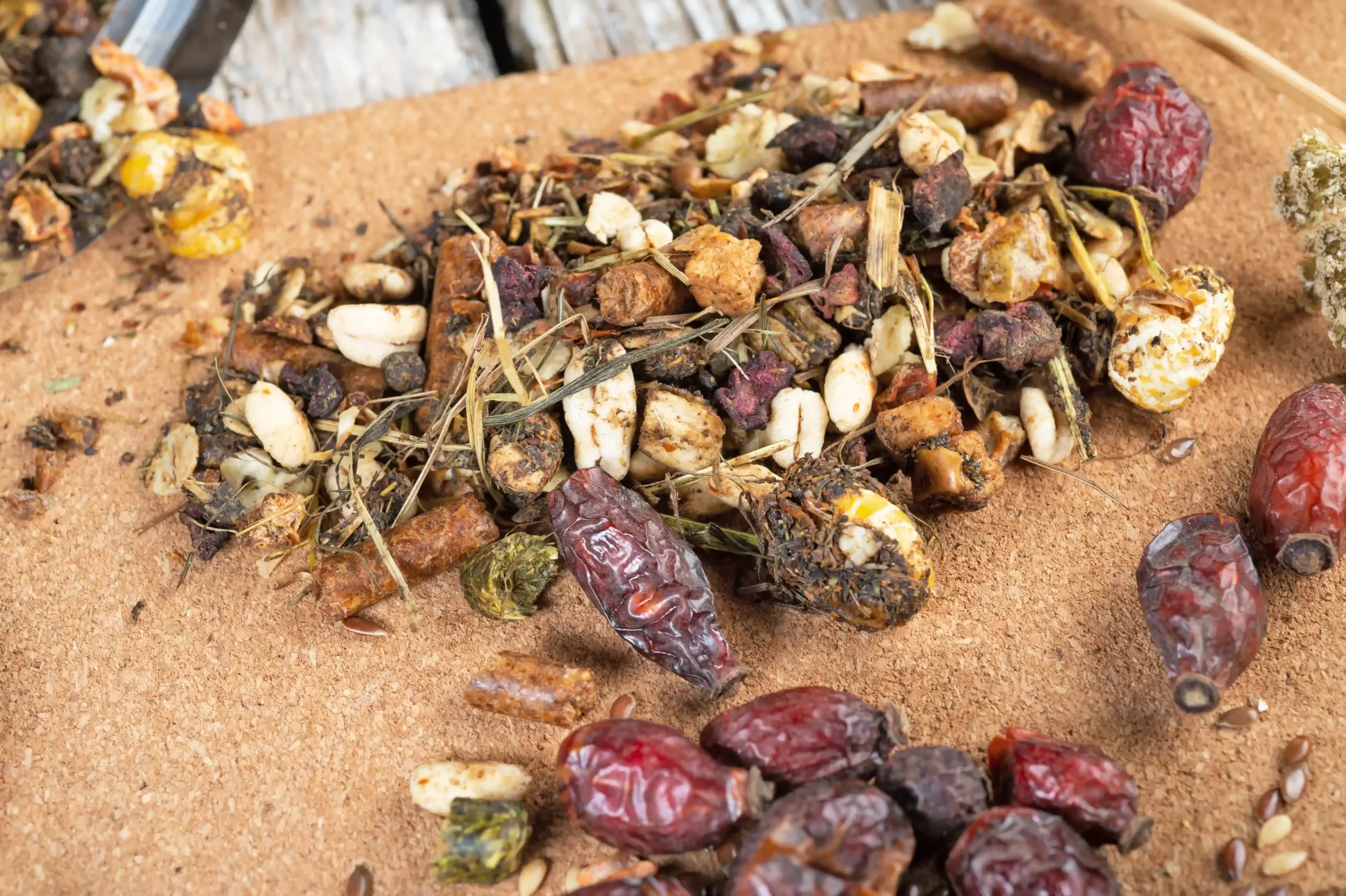 Horse feed muesli with rosehips